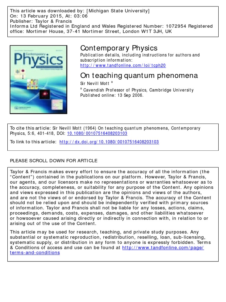 Sir Nevill Mott's Insightful Perspectives on Effectively Teaching