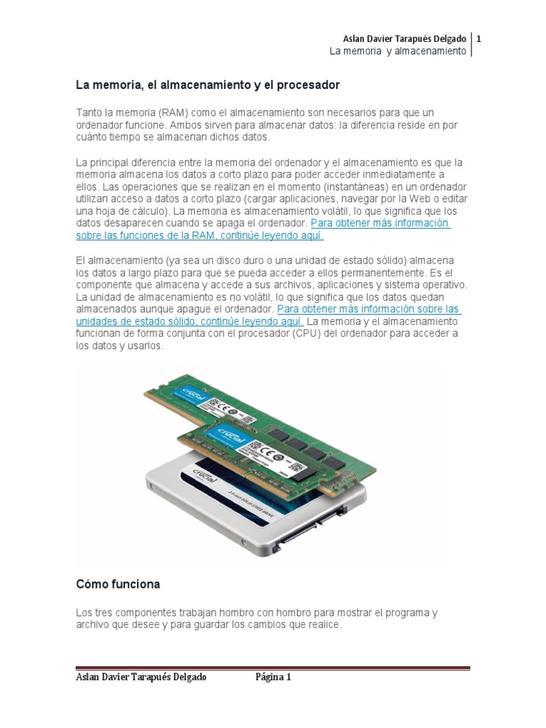 La Memoria | PDF | Almacenamiento de datos de la computadora | Unidad ...