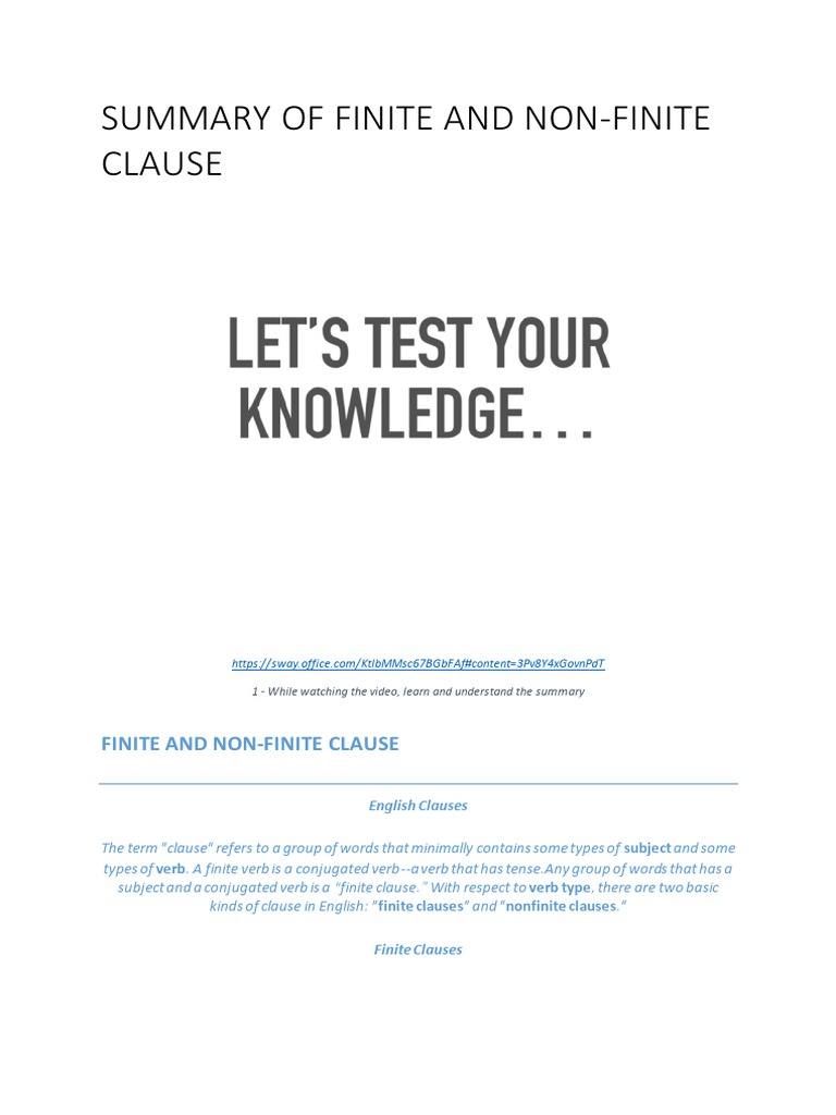 Finite vs Non-Finite Clauses Explained | PDF | Clause | Verb