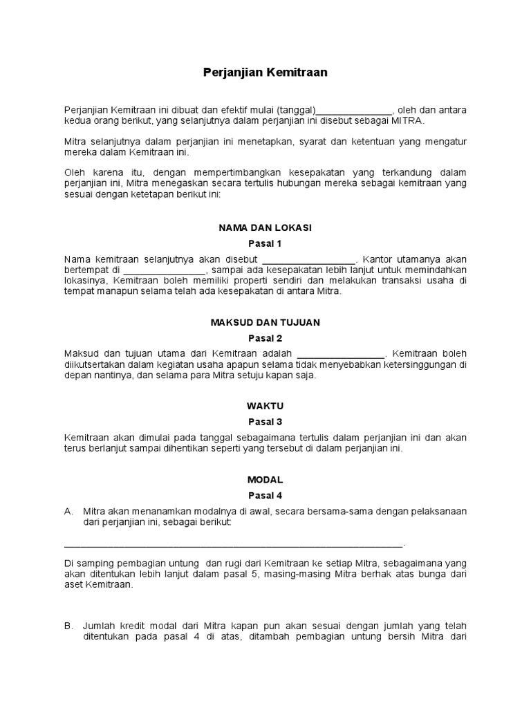 Perjanjian Kemitraan dan Syaratnya | PDF | Pengelolaan Keuangan & Uang