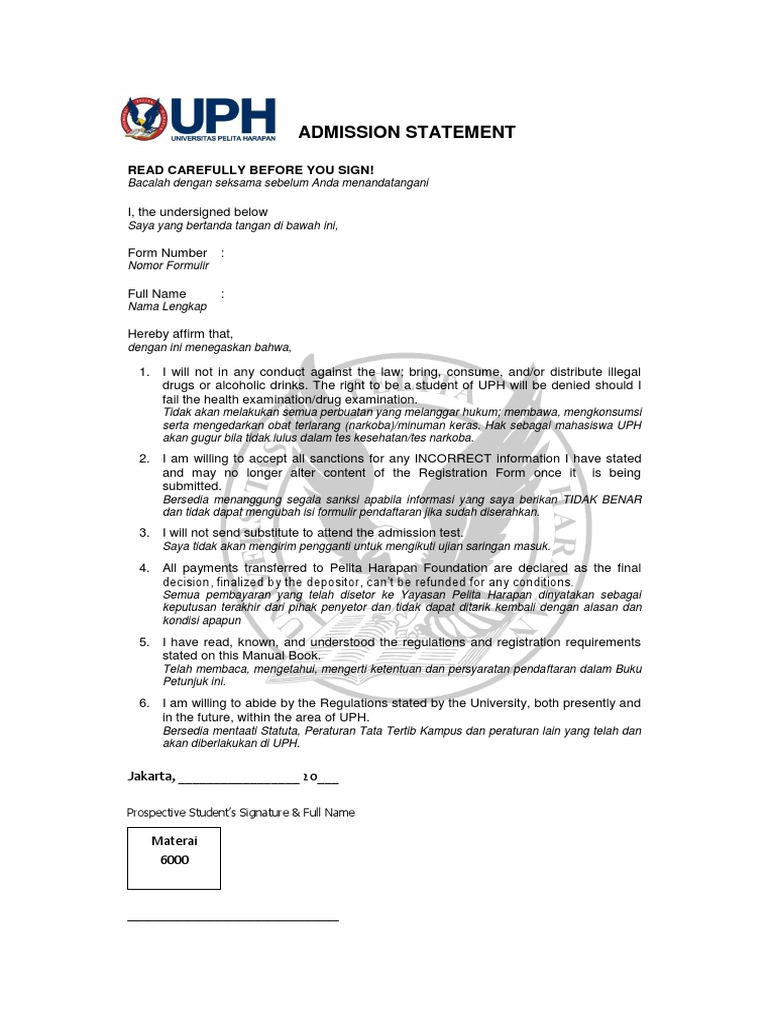 Admission Statement Pdf