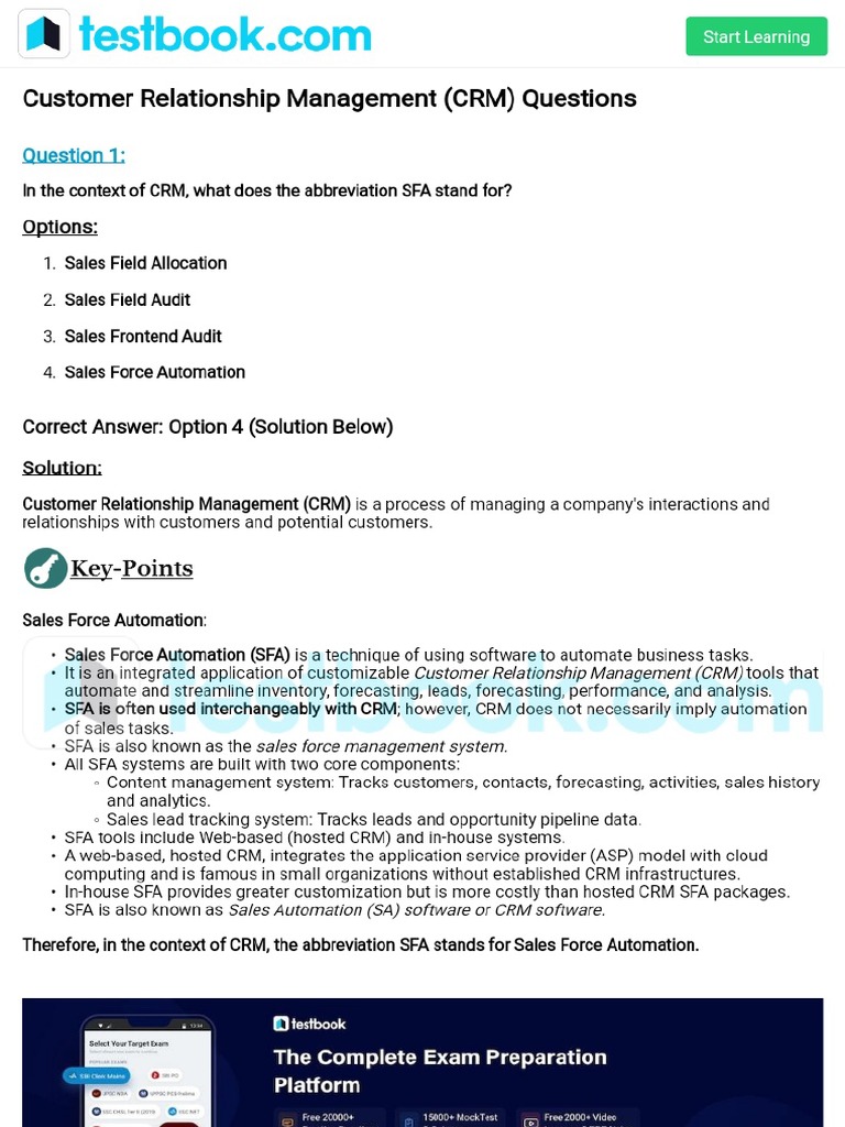 Customer+Relationship+Management+ (CRM) MCQ by Testbook | PDF