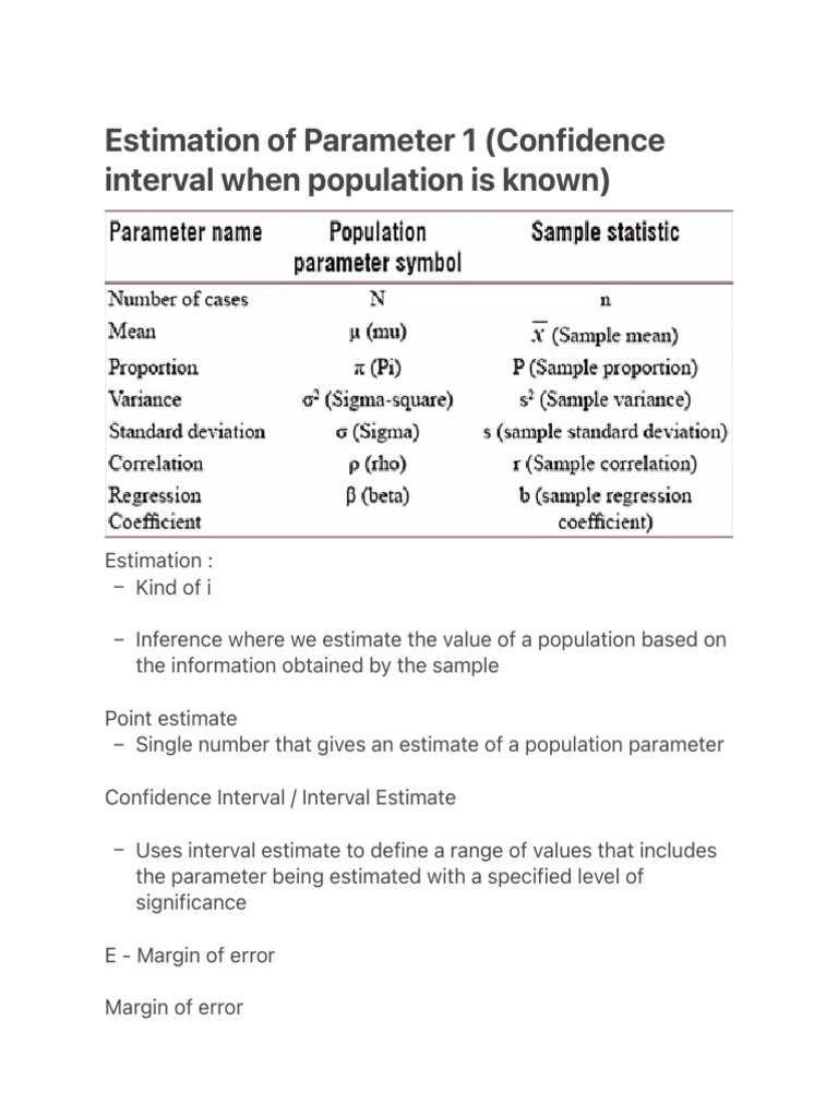 Estimation of Parameter 1 (Confidence Interval When Population Is | PDF ...
