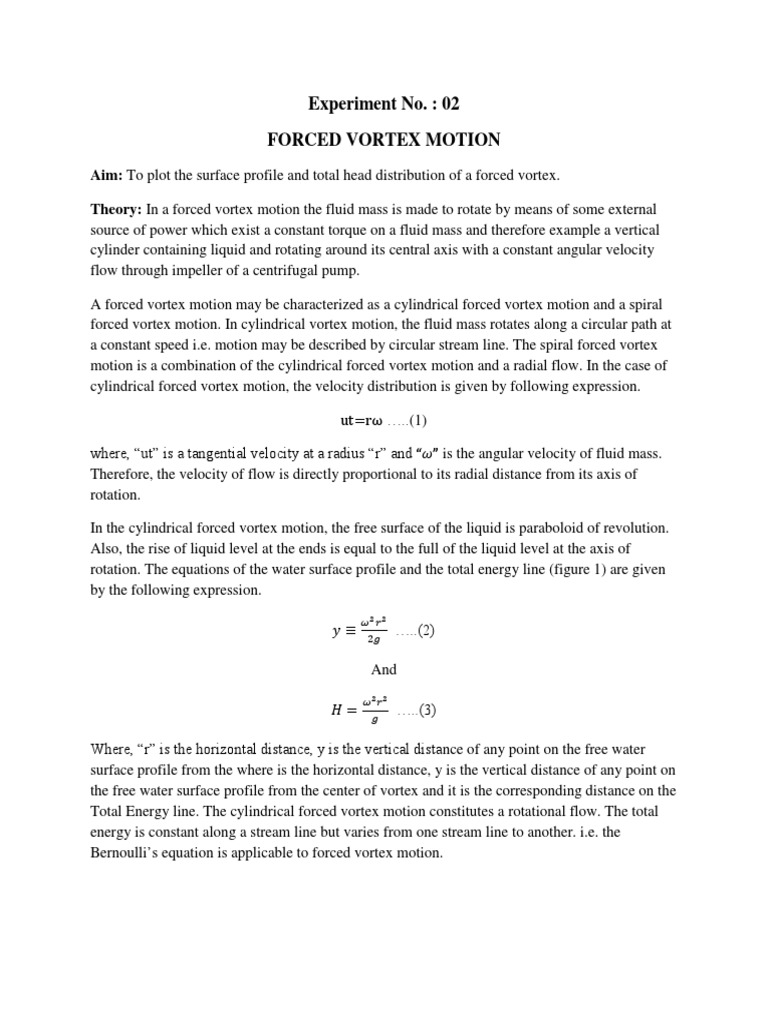 Experiment No.: 02 Forced Vortex Motion | PDF | Vortices | Rotation ...