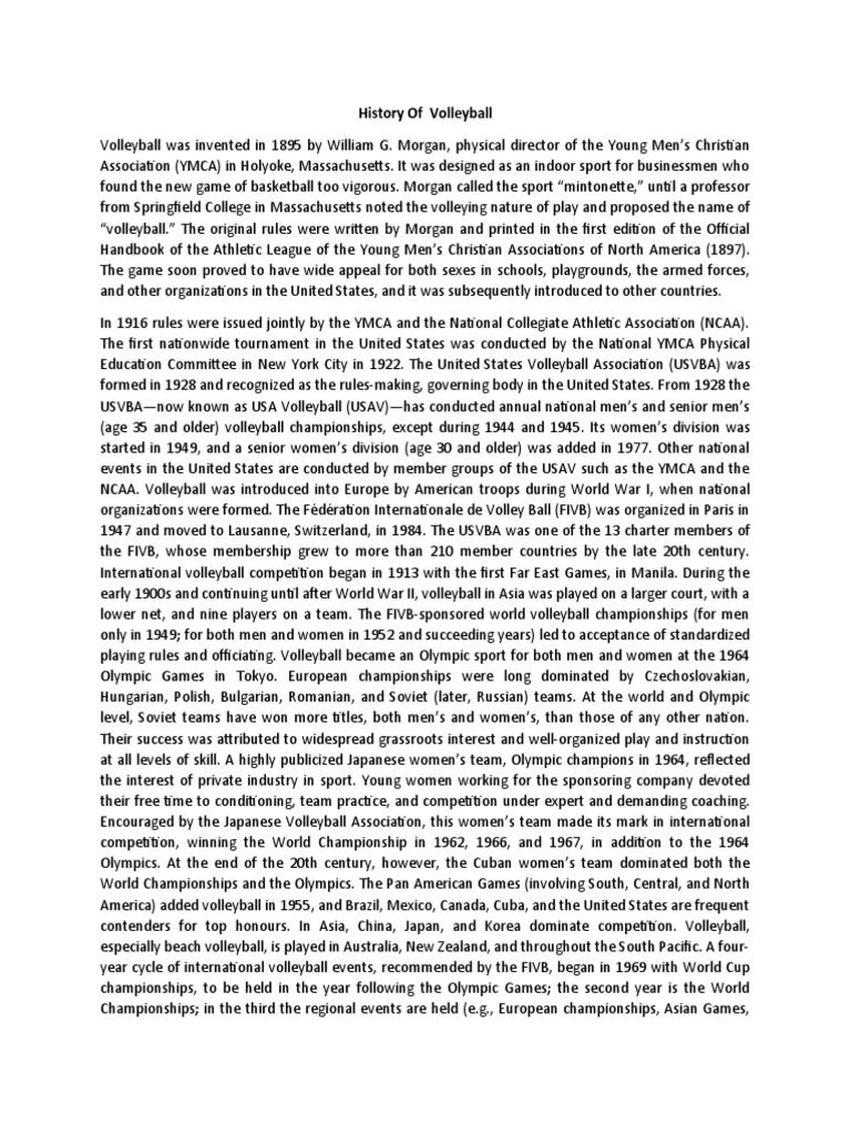 Volleyball History Terminologies Mechaniecs of The Game and Facility and Equipment PDF