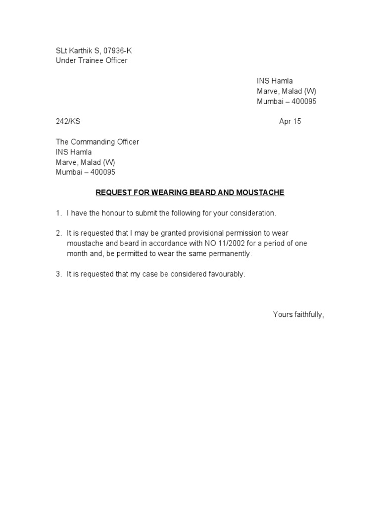Request for Beard and Moustache Permission | PDF | Integumentary System ...
