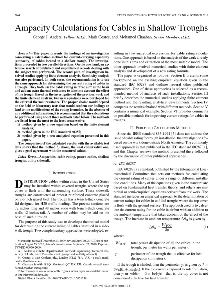 Ampacity Calculations For Cables in Shallow Troughs | PDF | Electrical ...