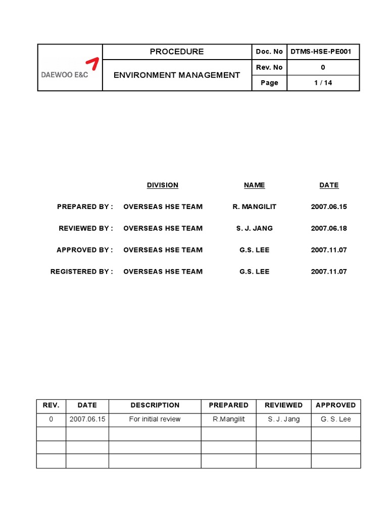 Environmental Management Procedure | PDF | Hazardous Waste ...