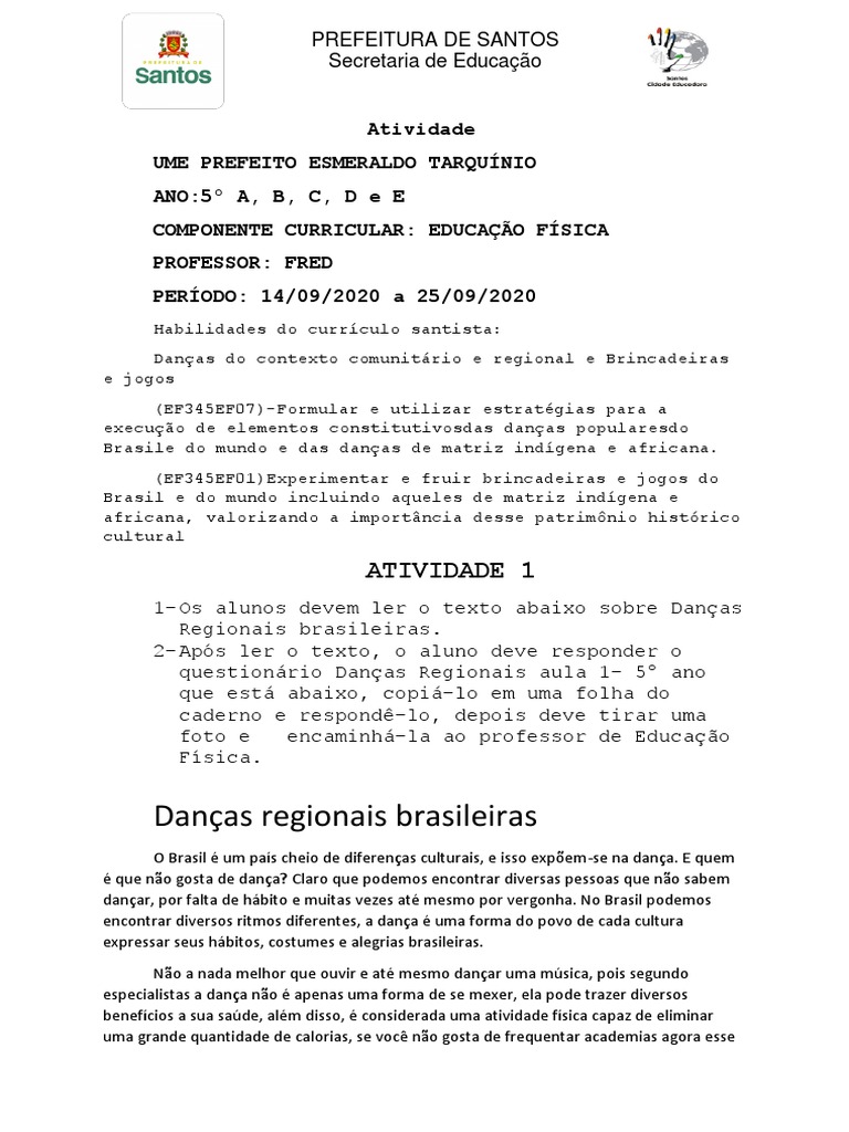 Educacao Fisica 1 Ao 5 Ano, PDF, Danças