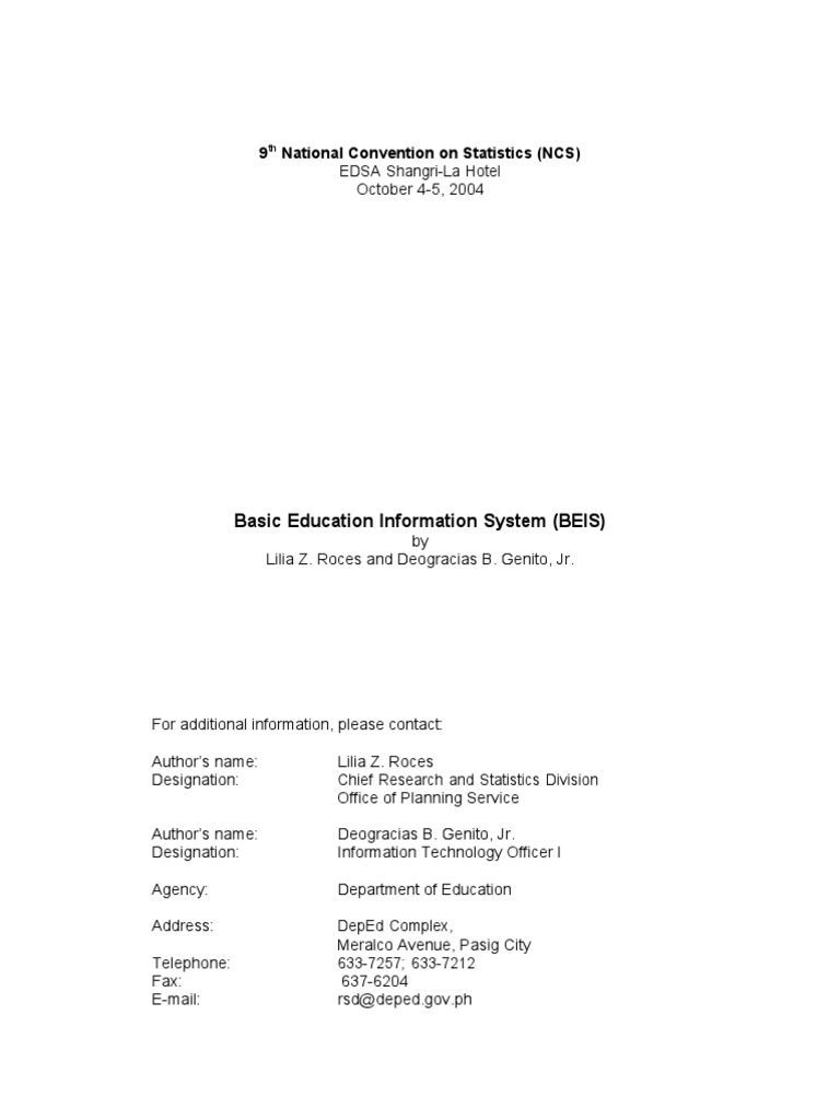 Understanding BEIS in DepEd | PDF | Management Information System ...