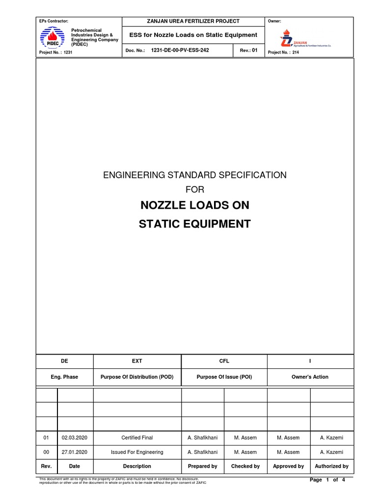 Nozzle Loads On Static Equipment Engineering Standard Specification