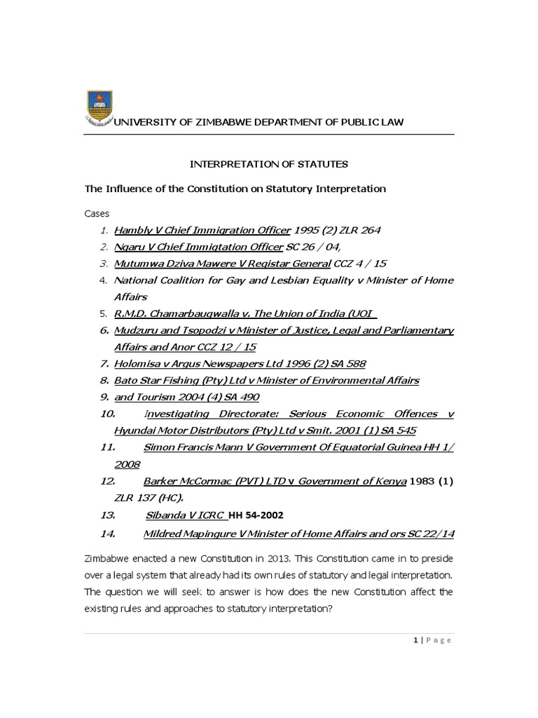 CHOICE 7 The Influence of The Constitution On Statutory Interpretation