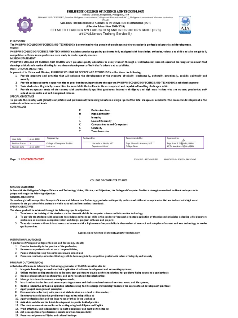 NSTP2 Literacy Training Service Syllabus | PDF | Science | Computer Science