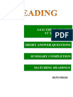 READING - Short Answer Questions - Summary - Matching Headings