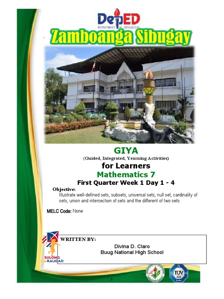 Math Learning Activity Sheet | PDF | Set (Mathematics) | Empty Set