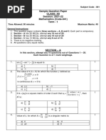 Sample Question Paper Class: Xii Session: 2021-22 Mathematics (Code-041) Term - 1