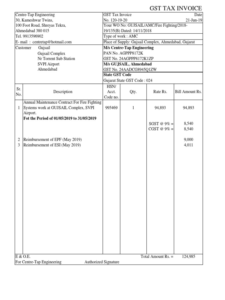 GST Invoice for Fire Fighting AMC | PDF