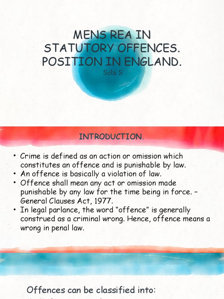 Mens Rea in Statutory Offences PDF Mens Rea Crime & Violence