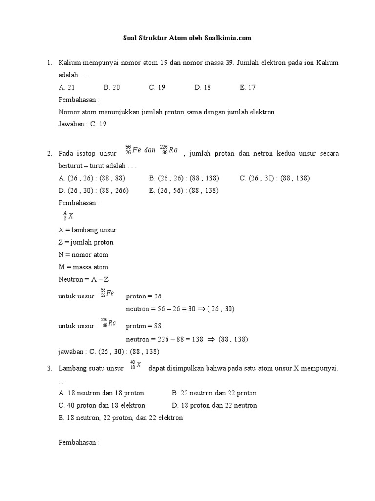 Kelas X Soal Struktur Atom 2021 Pdf
