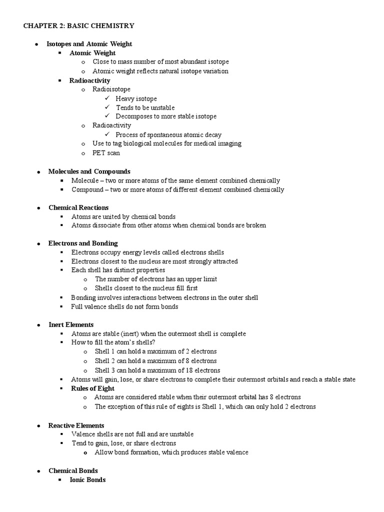 Chapter 2: Basic Chemistry Overview | PDF | Chemical Bond | Molecules