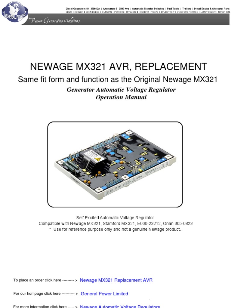 NEWAGE-MX321-AUTOMATIC-VOLTAGE-REGULATOR | Electric Generator |  Electromagnetism