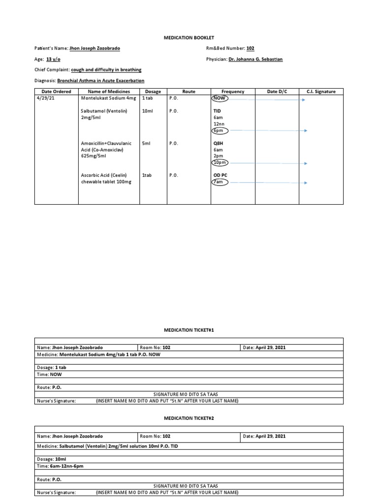 Medication Booklet and Ticket PDF Pulmonology Clinical Medicine