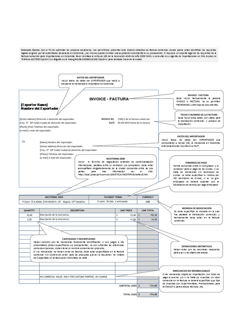 REQUISITOS DE FACTURA COMERCIAL PARA IMPORTACIONES HACIA 