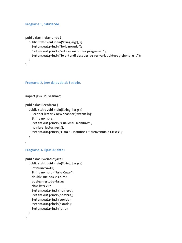 Programas Básicos en Java para Principiantes | PDF | Java (lenguaje de ...