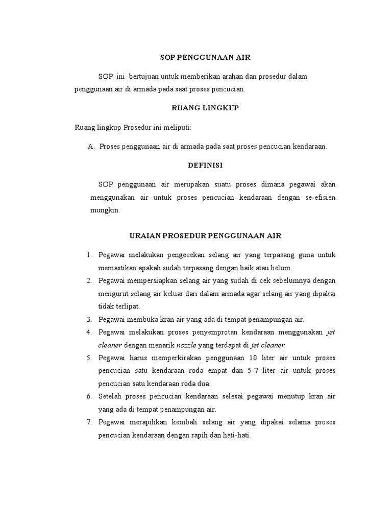 SOP Penggunaan Air | PDF