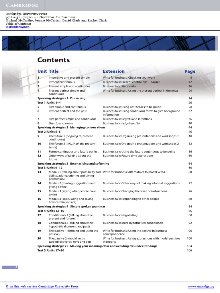 Grammar For Business Book - Table Of Contents | PDF | Noun | Verb