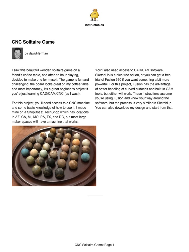 CNC Solitaire Game: Instructables | PDF | Numerical Control | Secondary  Sector Of The Economy