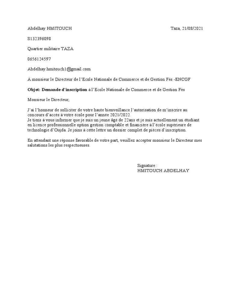 Demande d'inscription ENCG Fès 2021 | PDF