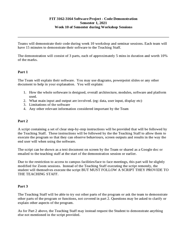 FIT 3162-3164 Software Project - Code Demonstration Semester 1, 2021 ...