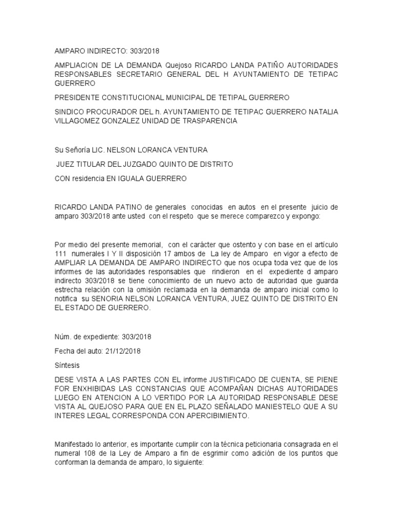 Ampliación de Demanda de Amparo 303/2018 | PDF | Constitución | Caso de ley