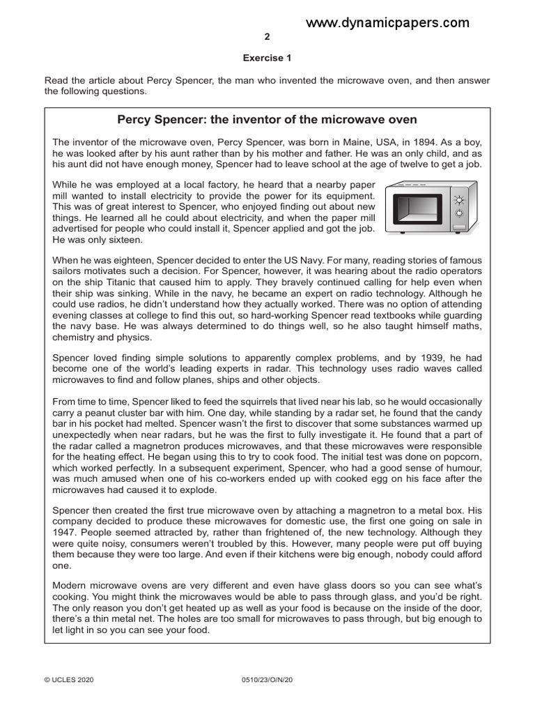 Percy Spencer The Inventor of The Microwave Oven 2 Exercise 1