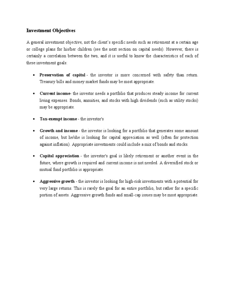 Understanding Investment Objectives | PDF | Business | Law