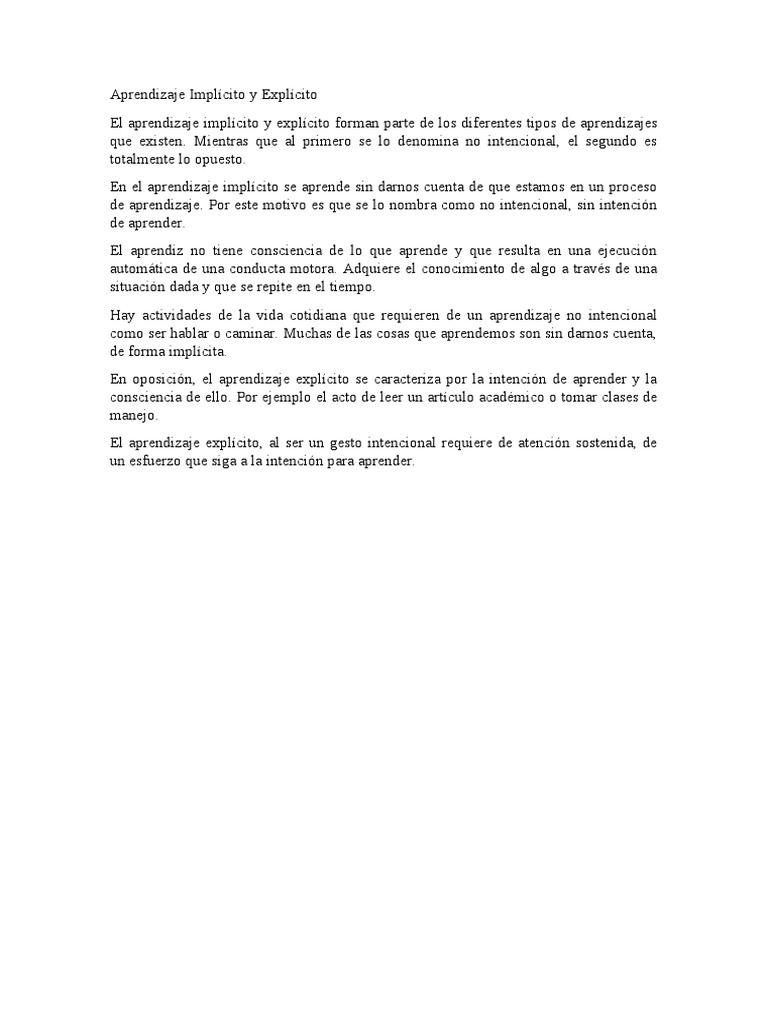 Aprendizaje Implícito Y Explícito Pdf