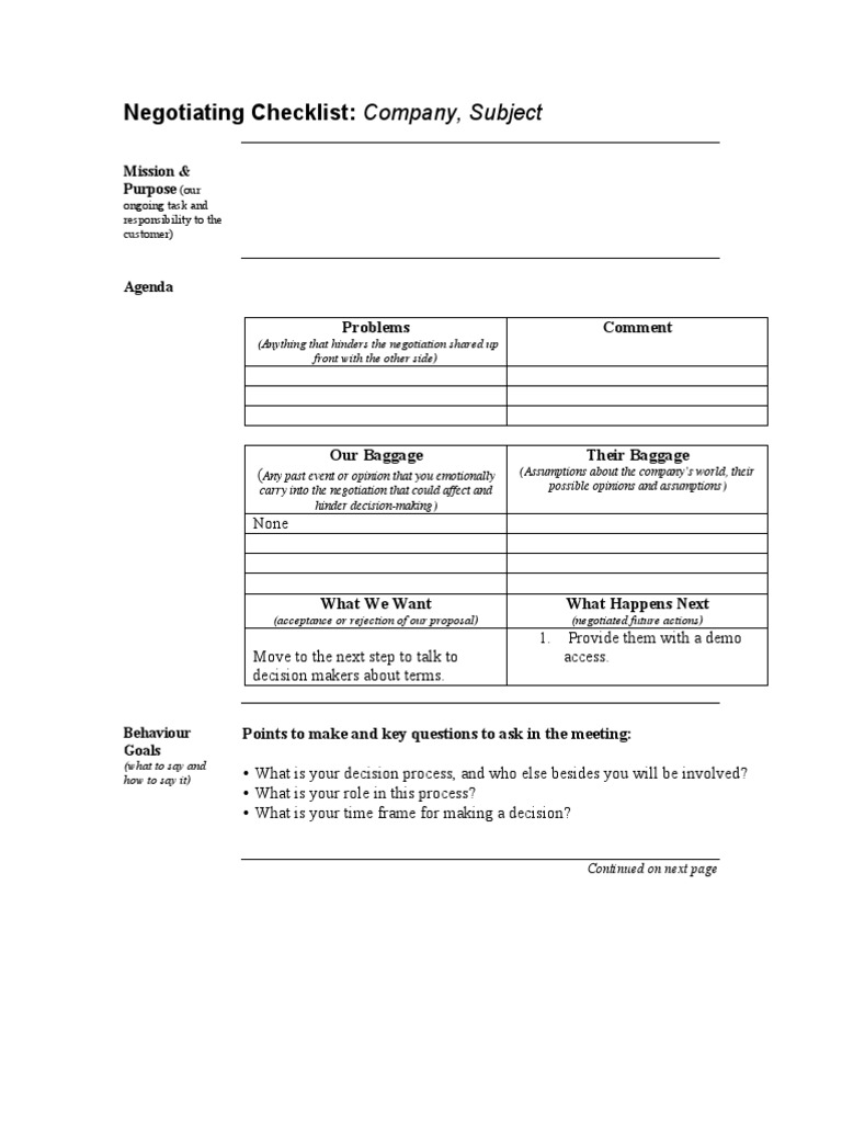 Negotiation Checklist for Success | PDF