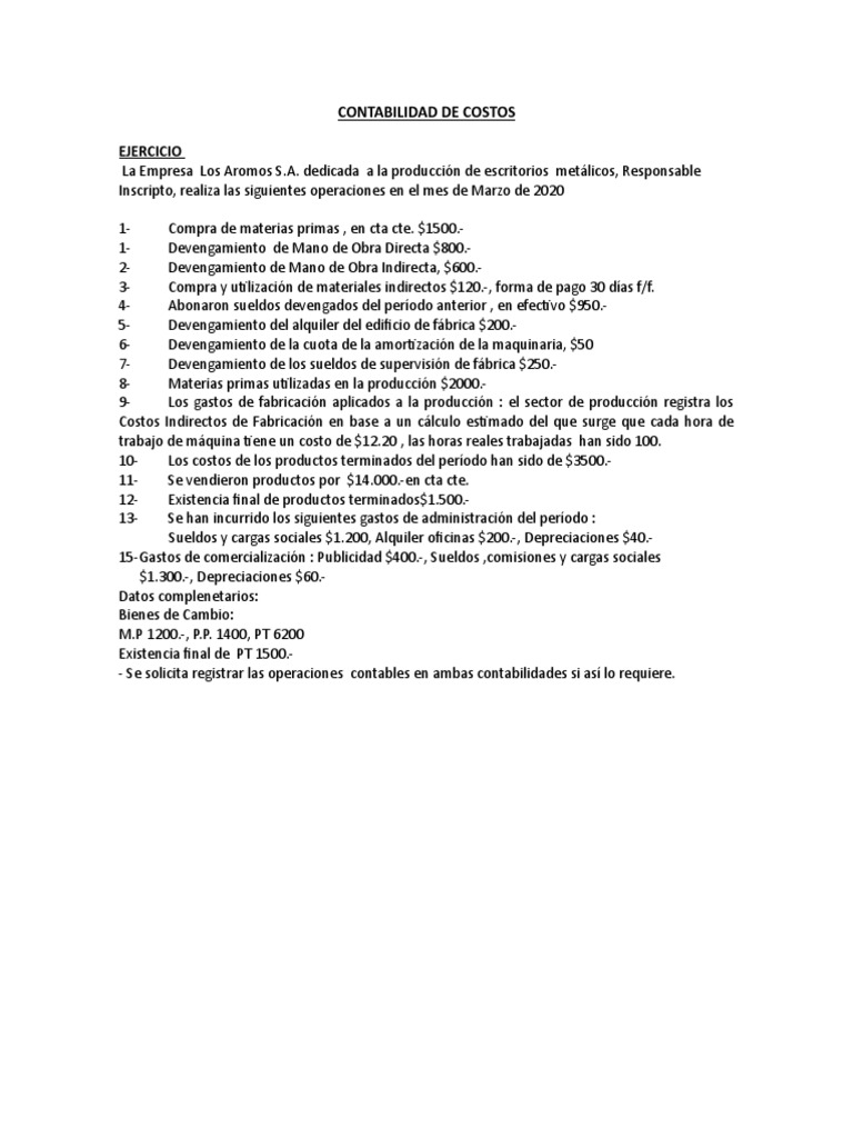 Ejercicios Contabilidad de Costos | PDF