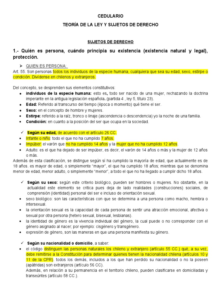 Cedulario Teoria de La Ley y Sujetos de Derecho 20192 | PDF | Bienes ...