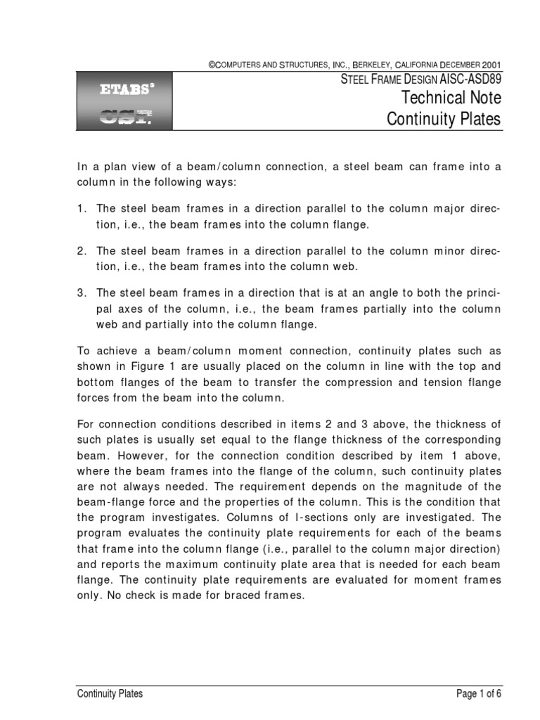 Technical Note Continuity Plates: S F D Aisc-Asd89 | PDF | Beam ...
