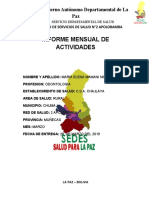 Informe mensual de actividades odontológicas rurales Chajlaya