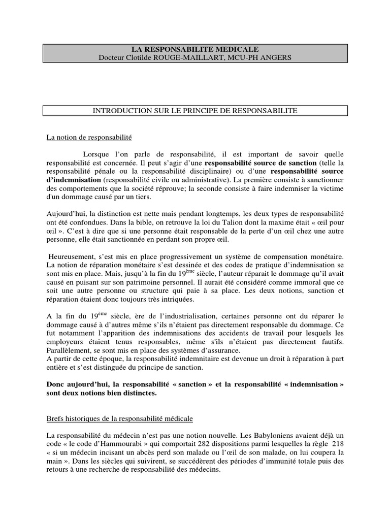 Résponsabilité Médicale | PDF | Loi criminelle | Hôpital