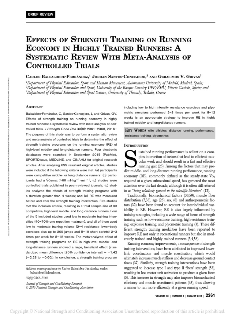 Effects of Strength Training On Running Economy In.36 PDF Strength
