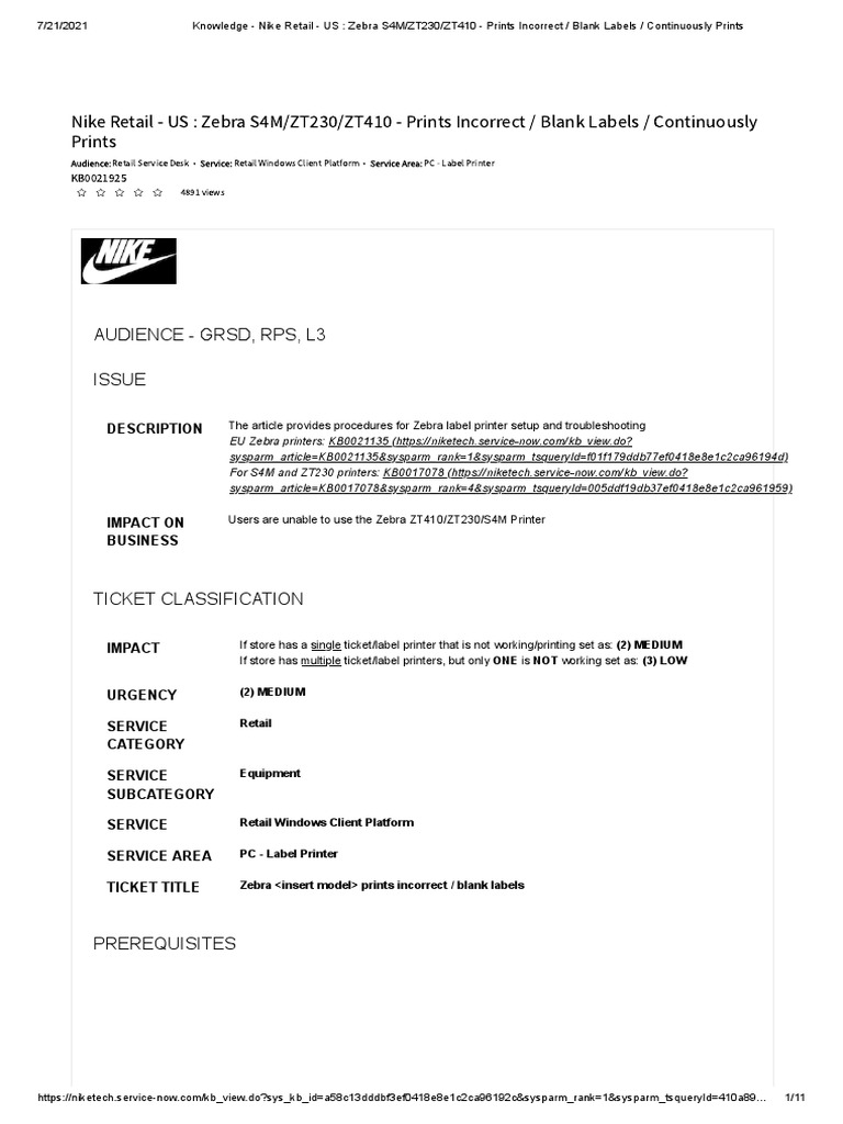 KB0021135 Zebra S4M ZT230 ZT410 Prints Incorrect Blank Labels