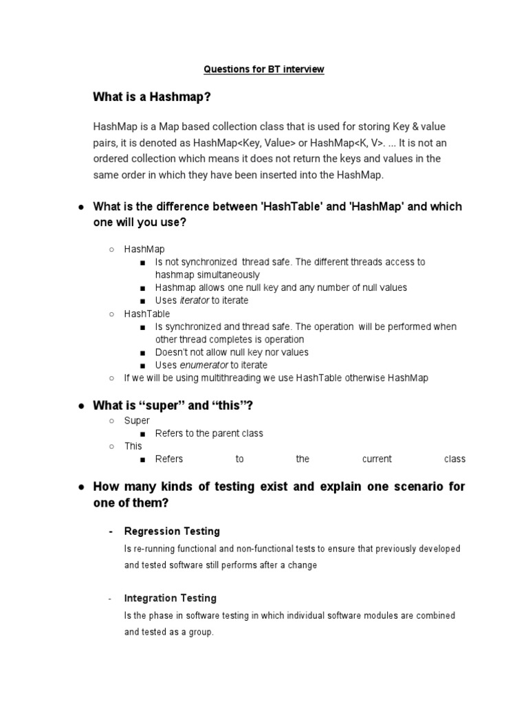 BT Interview Questions Guide | PDF | Software Testing | Software Bug