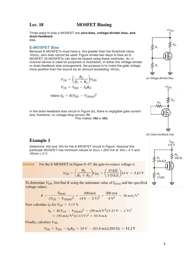 Lec 18 MOSFET Biasing PDF Field Effect Transistor Bipolar Junction Transistor