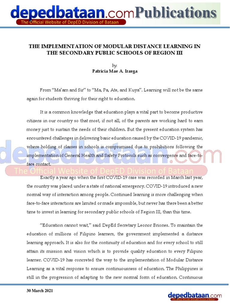 Publications: The Implementation of Modular Distance Learning in The ...