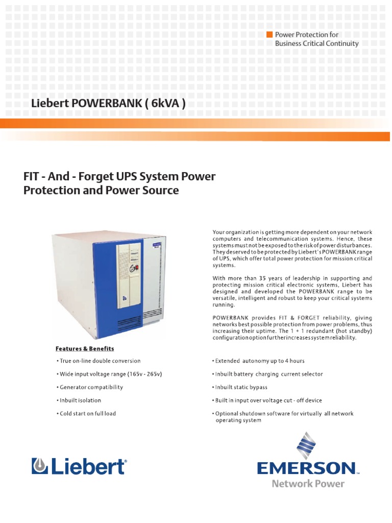 Emerson Vertiv 6kva Online Ups | PDF | Manufactured Goods | Electrical ...