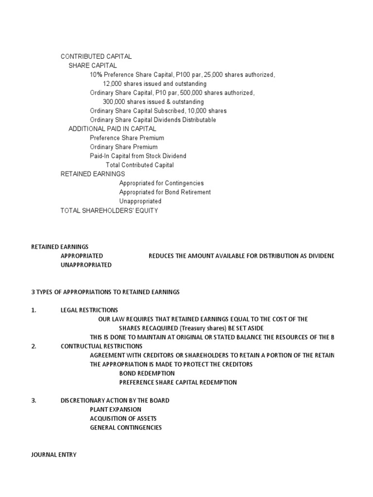 Retained Earnings Appropriation PDF Preferred Stock Retained Earnings